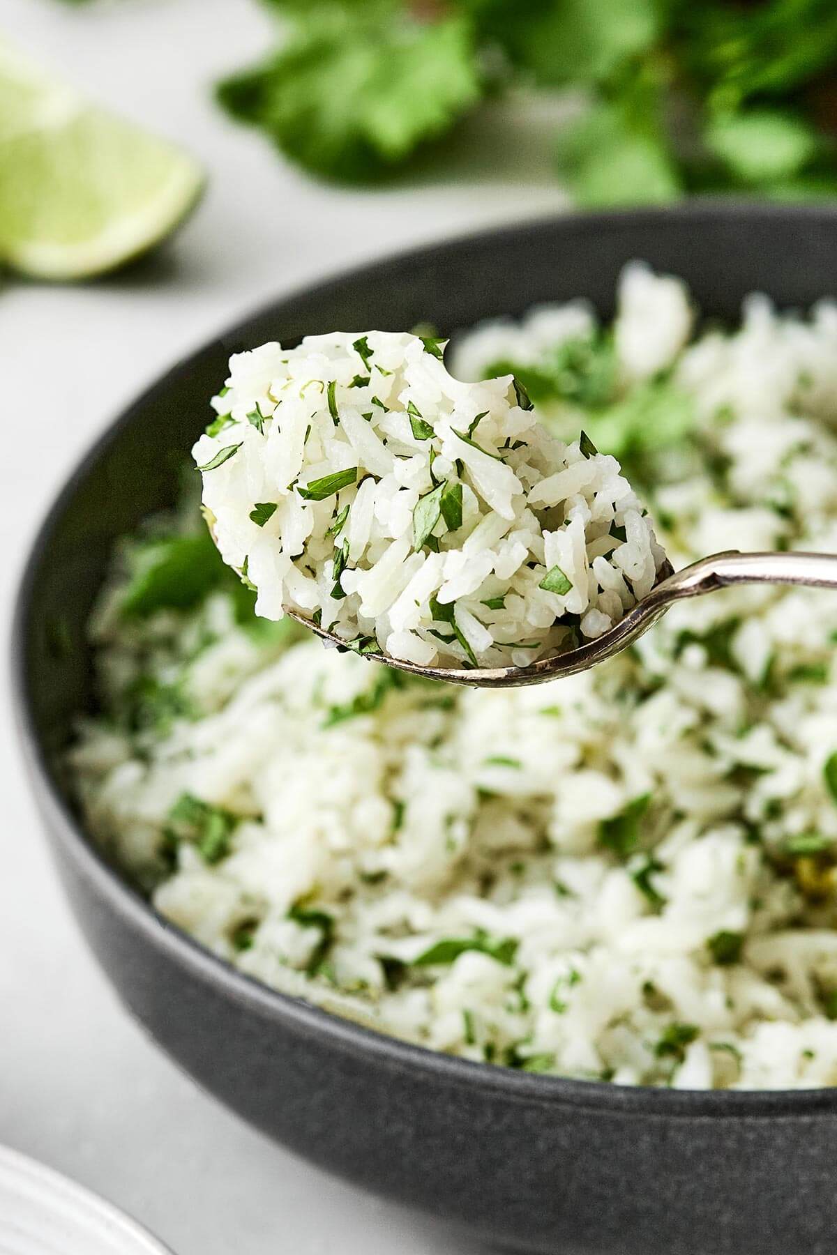 A spoonful of cilantro lime rice.