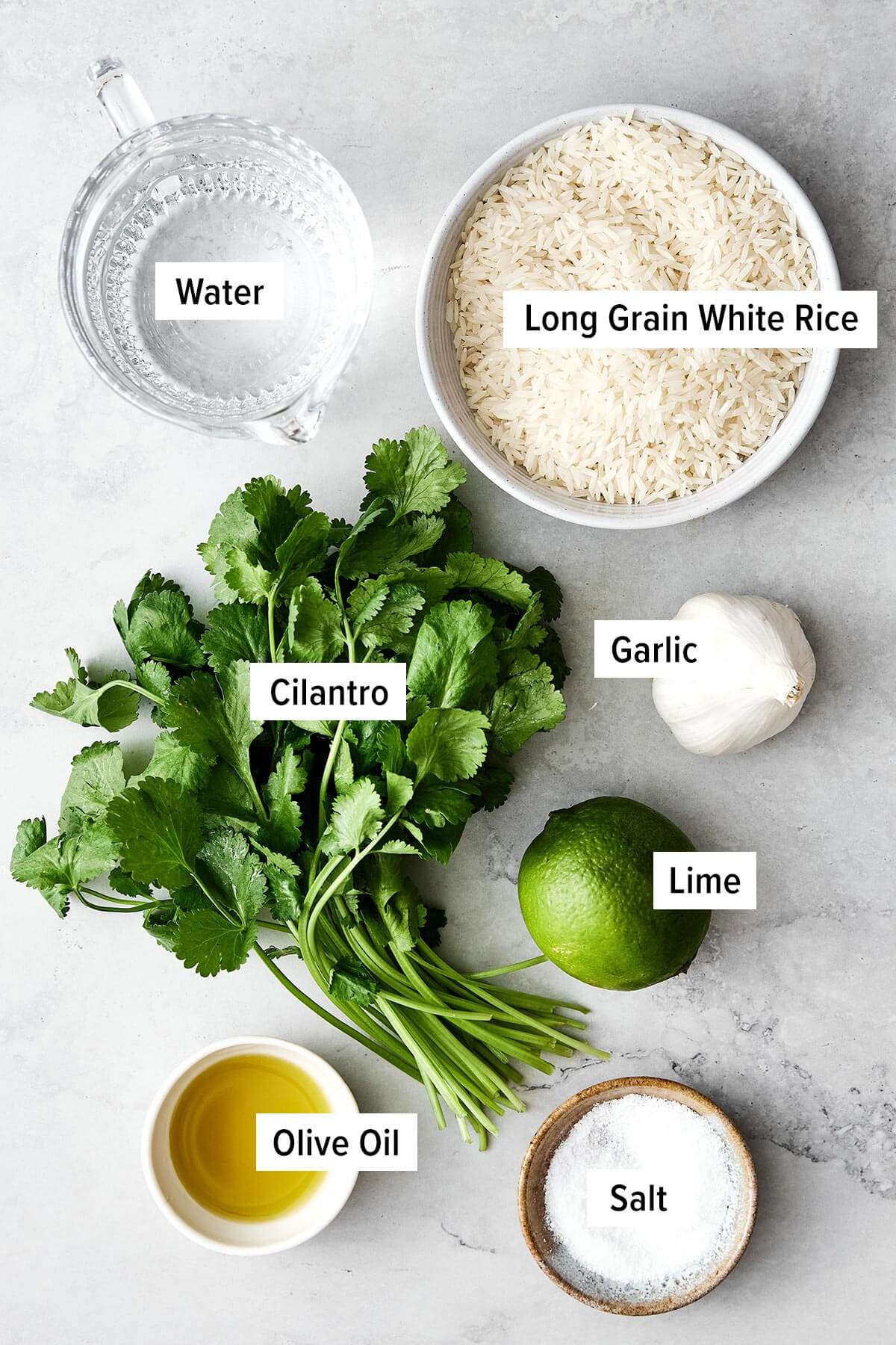 Ingredients for cilantro lime rice.