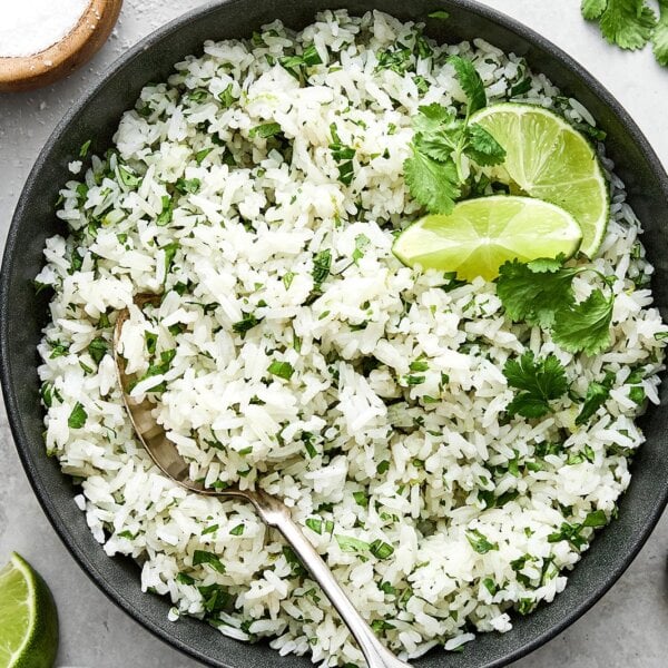 Cilantro lime rice with fresh limes.