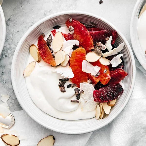 A bowl of coconut yogurt and fruit.