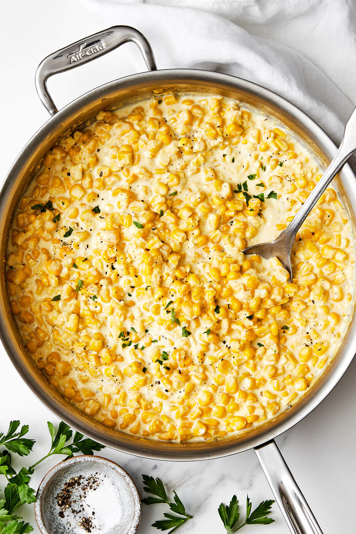 A pan of creamed corn.