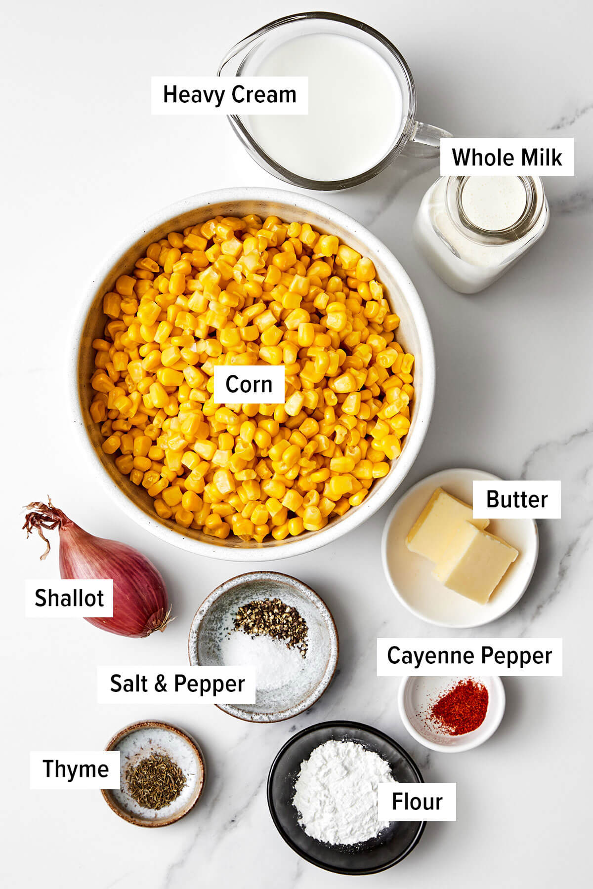 Ingredients for creamed corn.