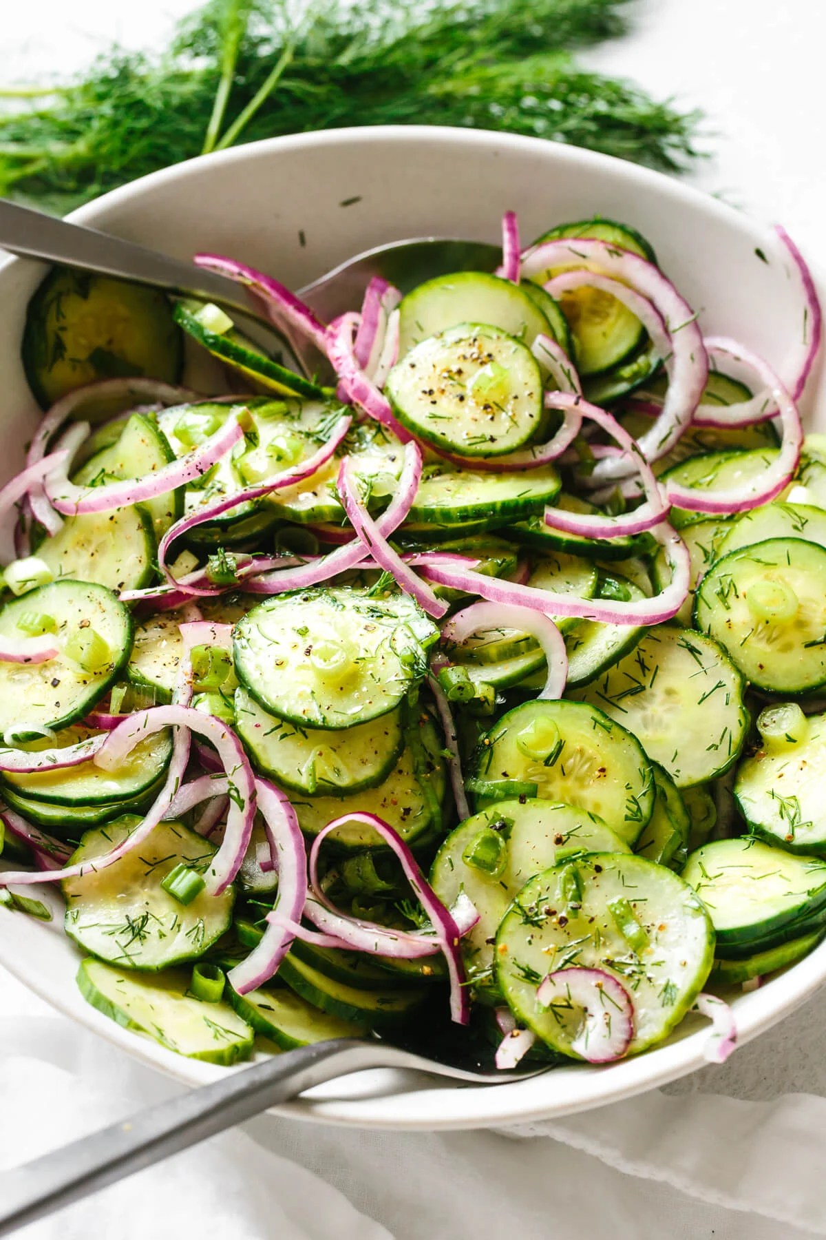 Cucumber salad in a large bowl