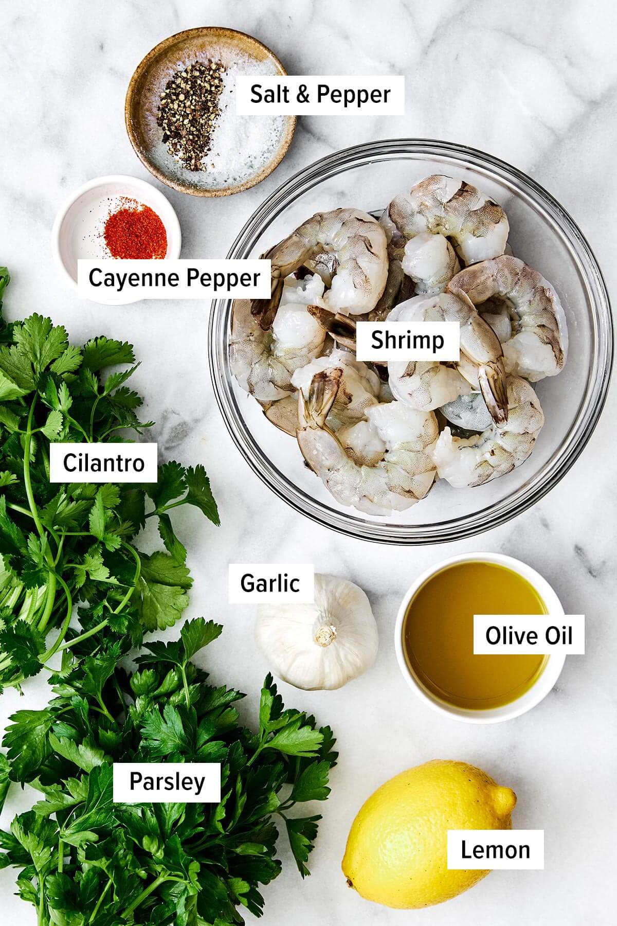 Ingredients for garlic grilled shrimp.