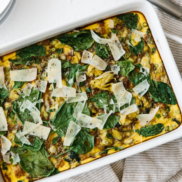 (gluten-free, paleo, whole30). This easy, healthy breakfast casserole is filled with turkey, spinach and artichoke. It's a delicious favorite - make it overnight or ahead of time.