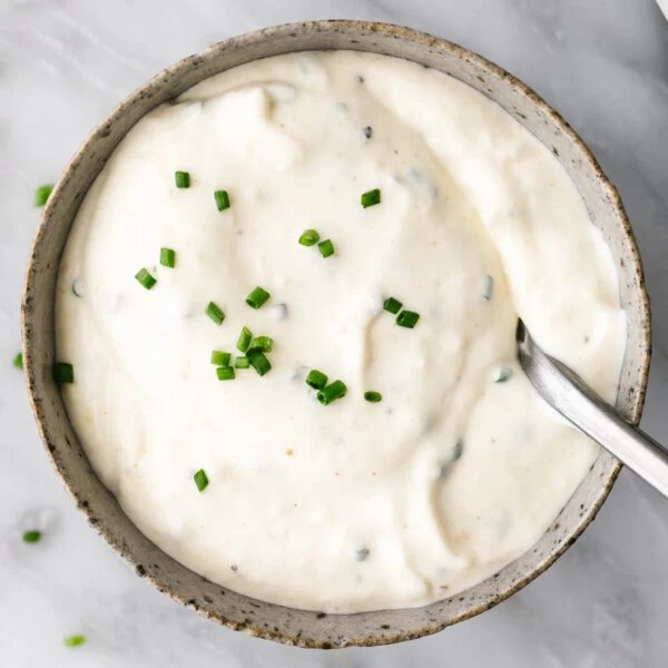 A small bowl of horseradish sauce.