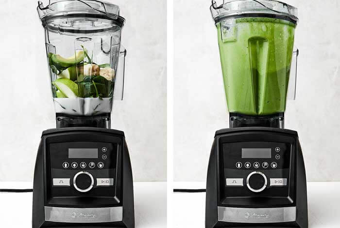 Blending green smoothie.