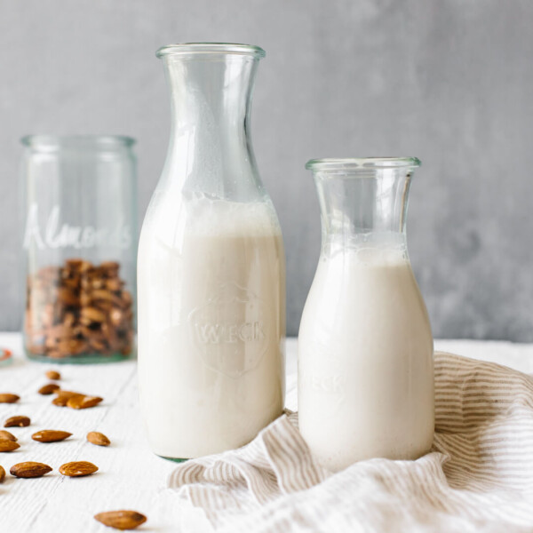 Almond milk in glass jars