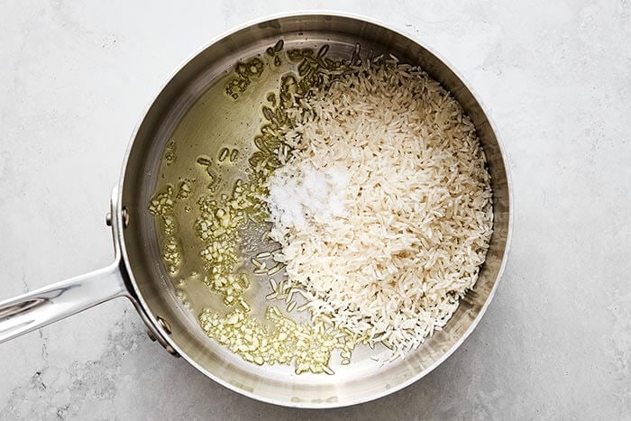 Rice cooking in a pot.