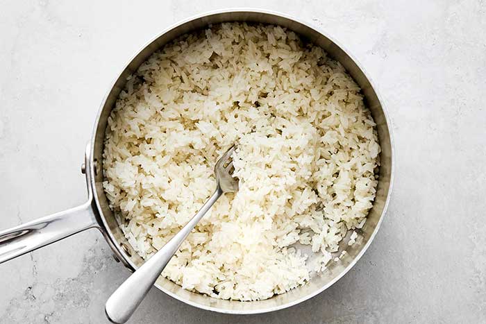 White jasmine rice in a pot.