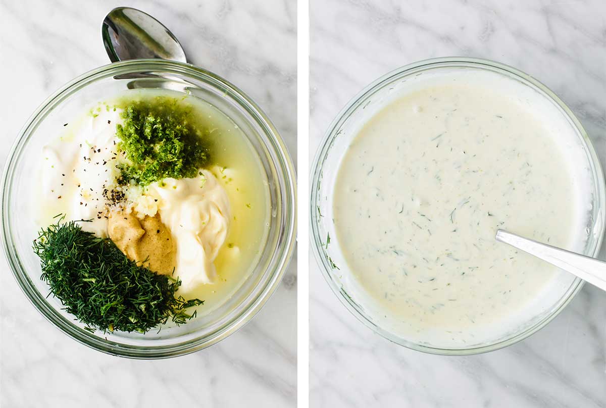 Mixing lime dressing for cucumber shrimp salad