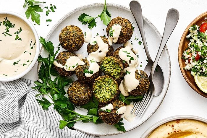 A plate of fried falafel.