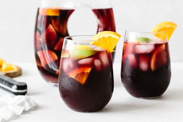 Sangria poured into individual glasses.