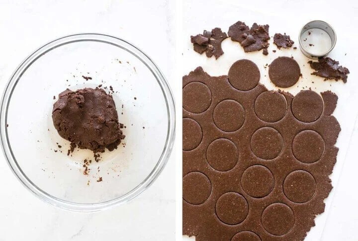 Cutting the dough of thin mint cookies.