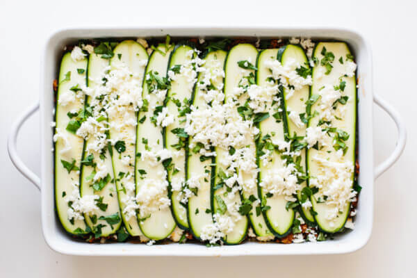 Zucchini lasagna before baking