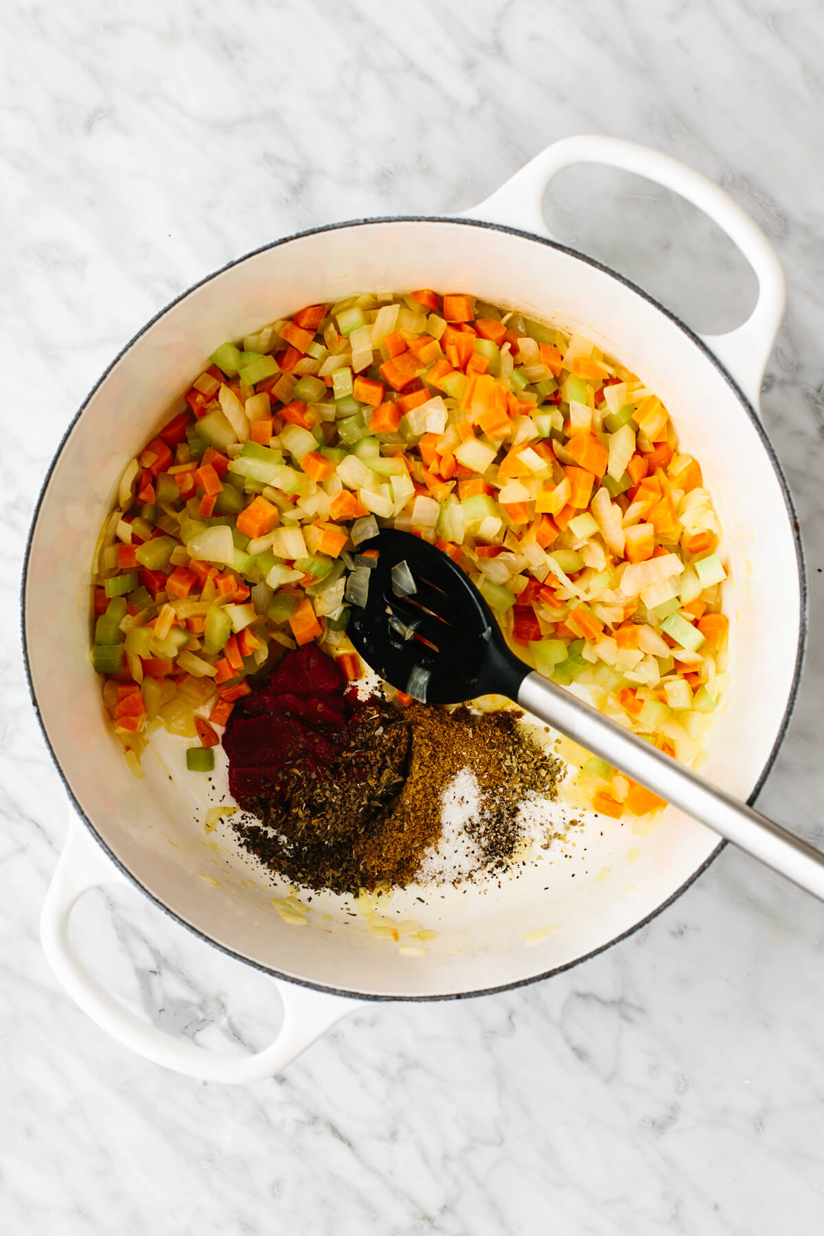 Cooking vegetables in a pot