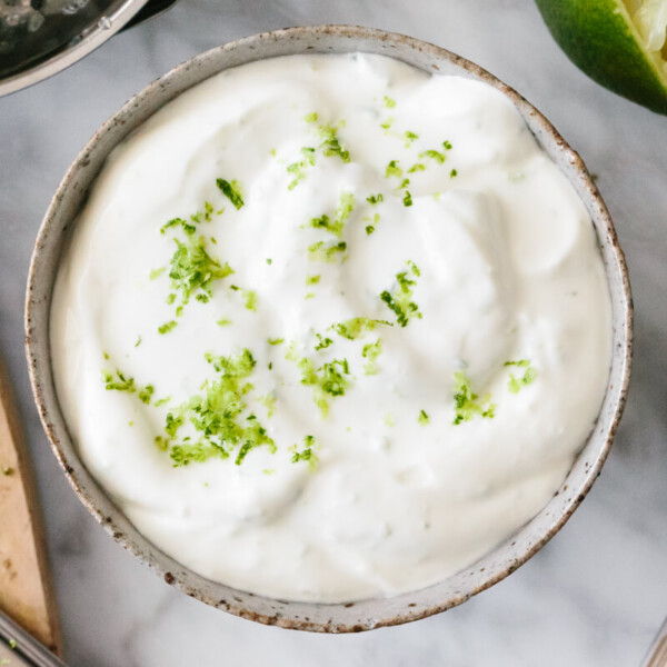 Lime crema in a bowl.