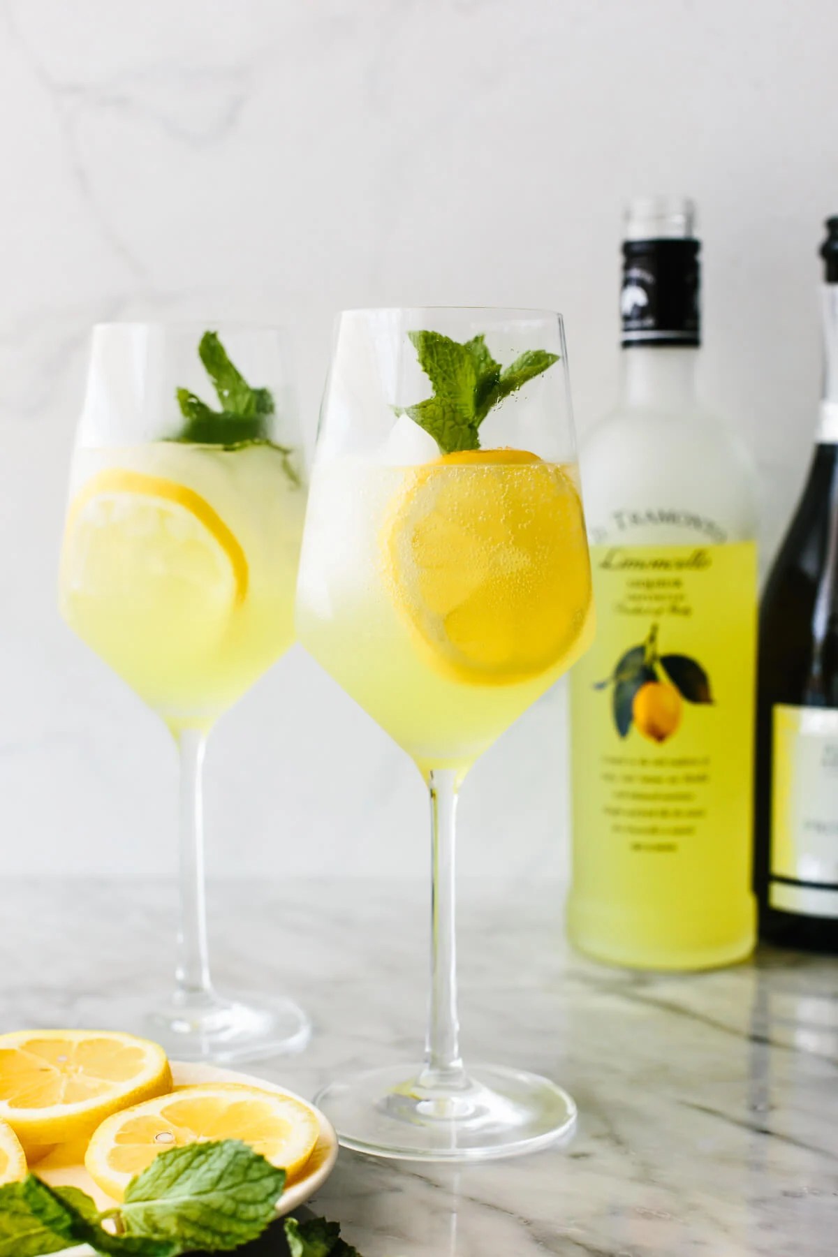 Limoncello spritzes in two glasses