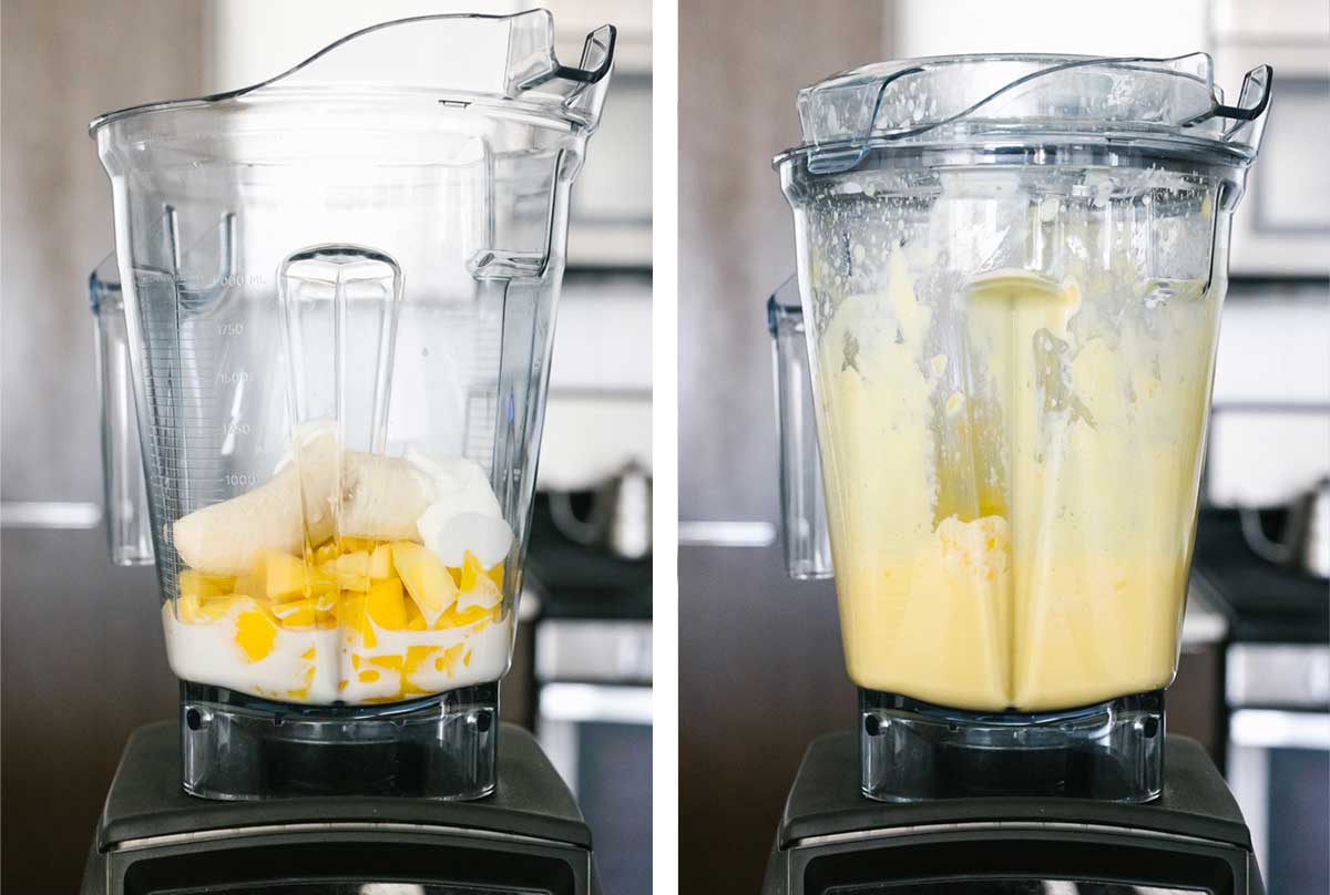 Blending mango smoothie in a Vitamix