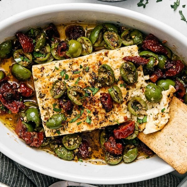 Baked feta with a cracker.