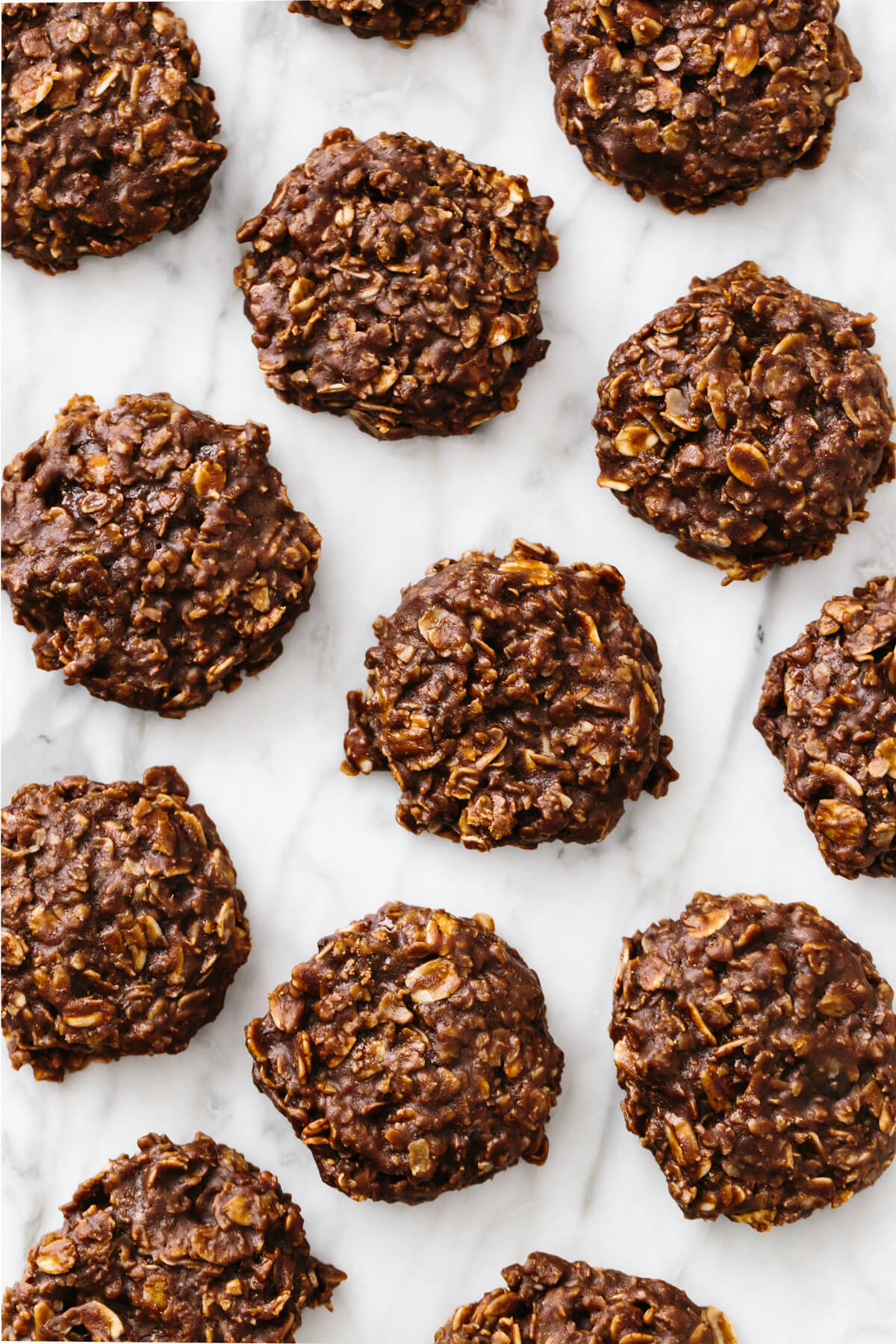 No bake cookies on a marble counter top.