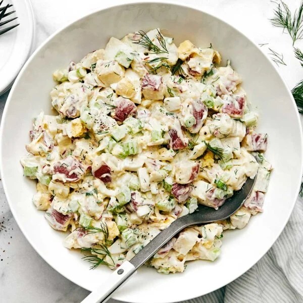 Potato salad with a fork.