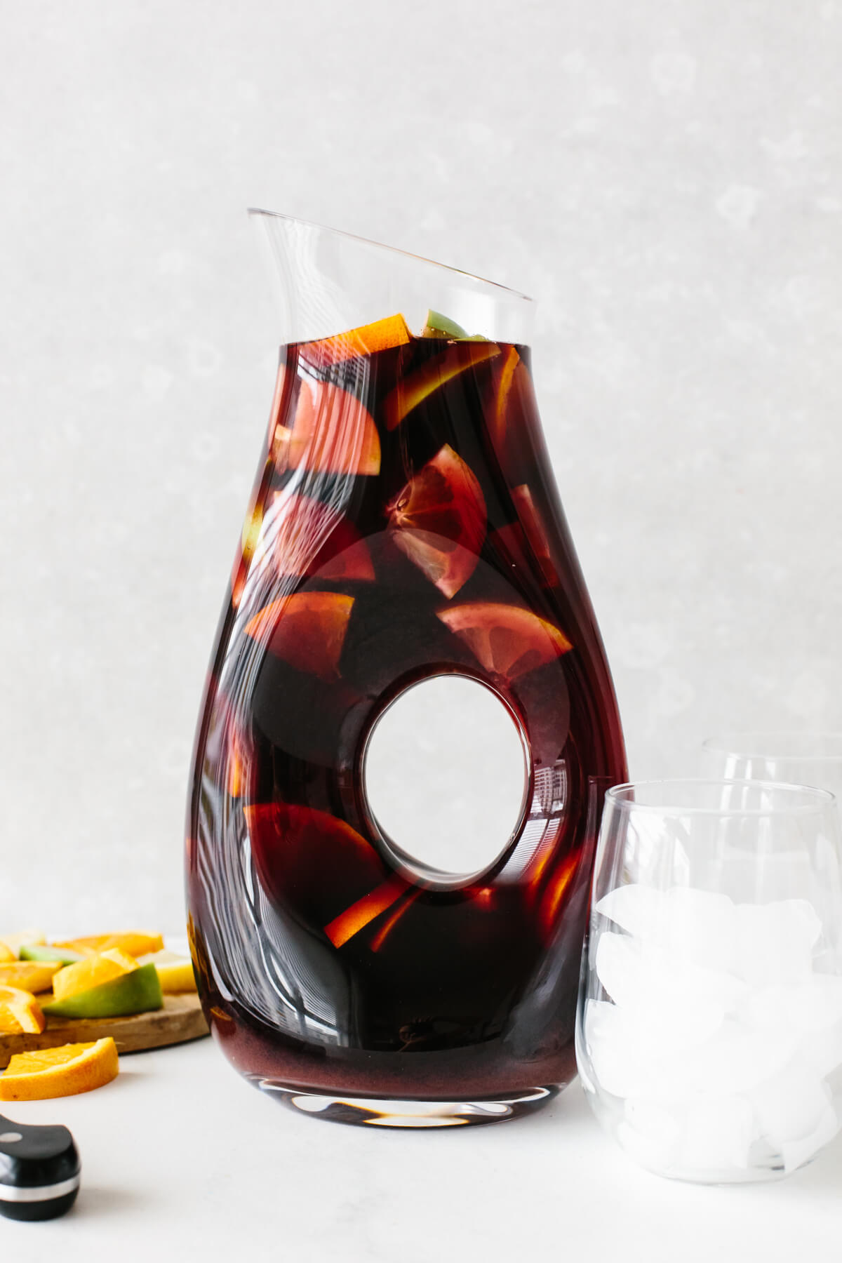 Sangria recipe in a pitcher.