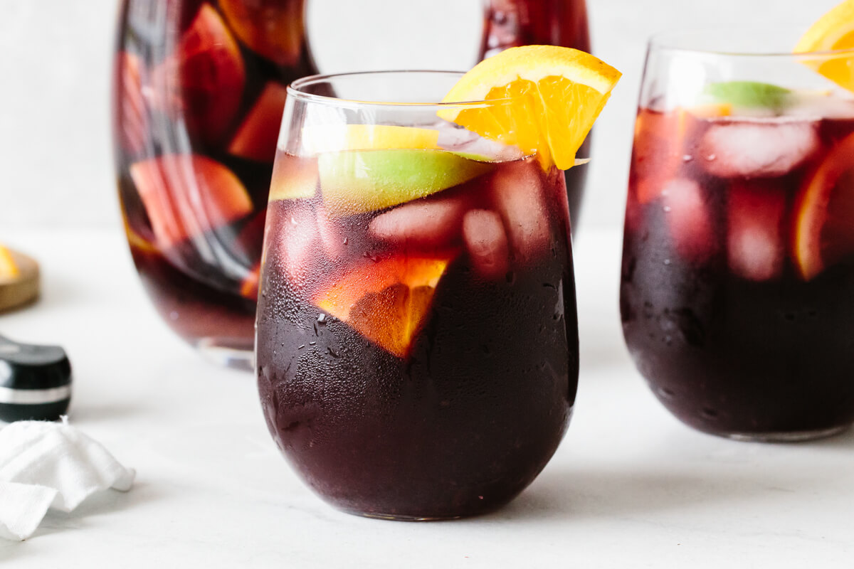 Red sangria in glasses.