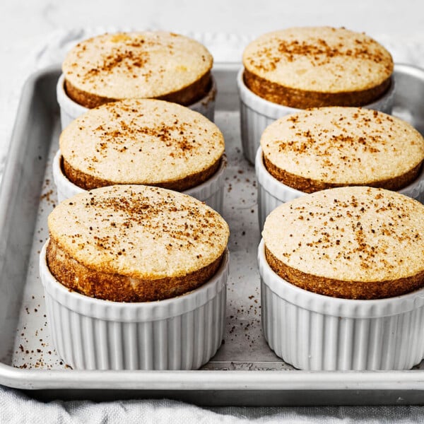 Ramekins of spiced pear souffle