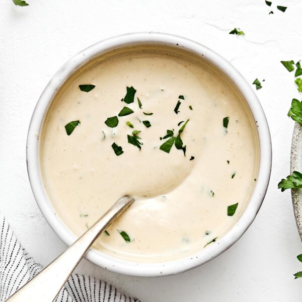 A bowl of tahini sauce.