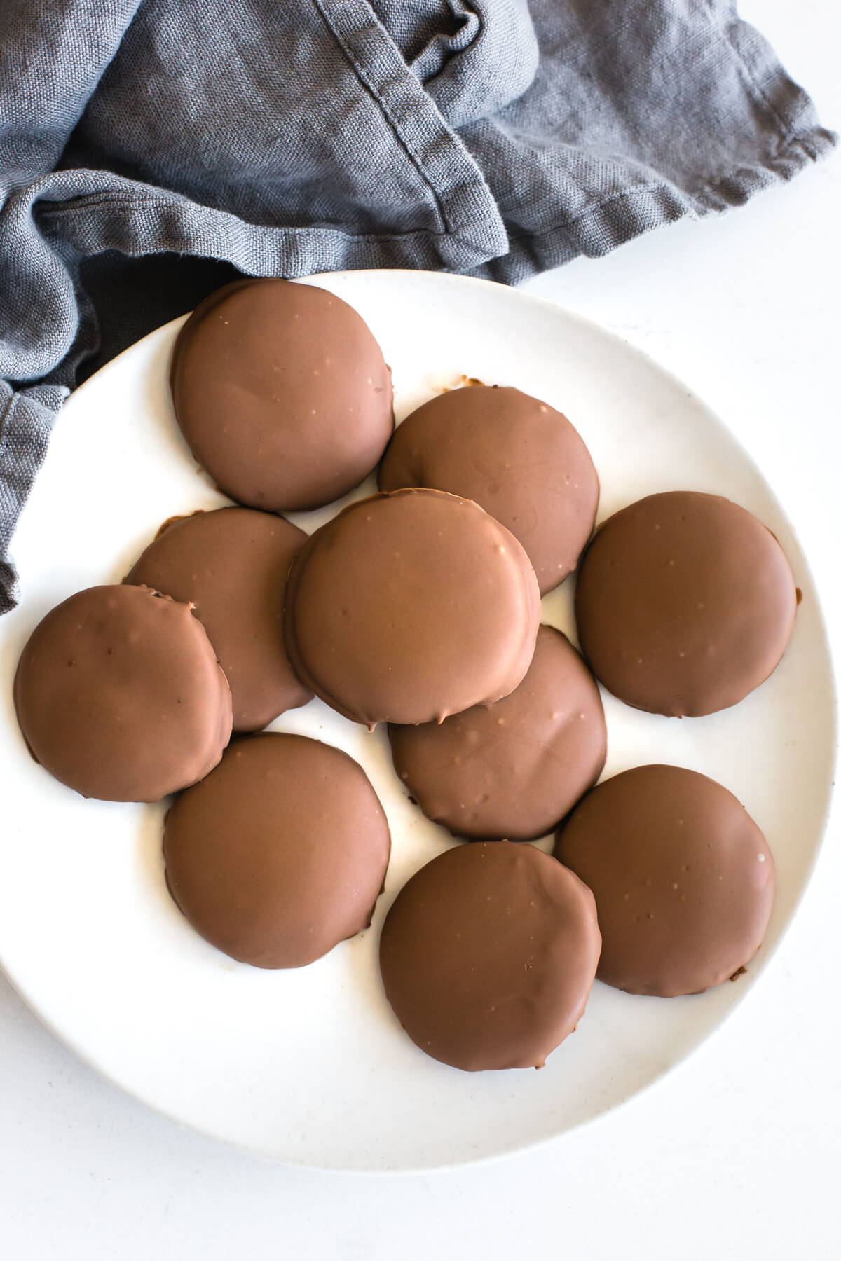 A plate of gluten-free thin mint cookies.