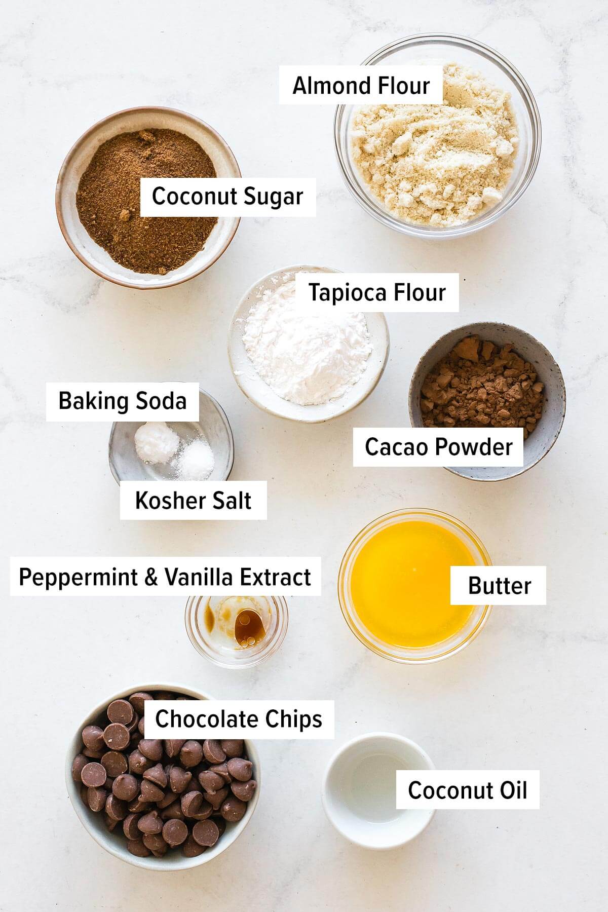 Ingredients for thin mint cookies.