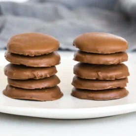 Piles of thin mint cookies.