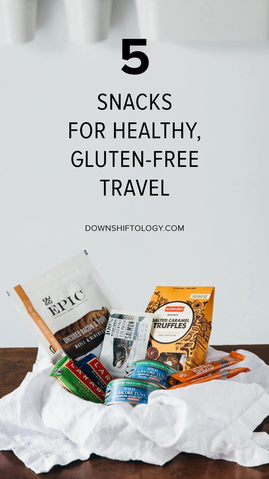 5 snacks for healthy, gluten-free travel. These items are my "go to" gluten-free travel snacks. | www.downshiftology.com