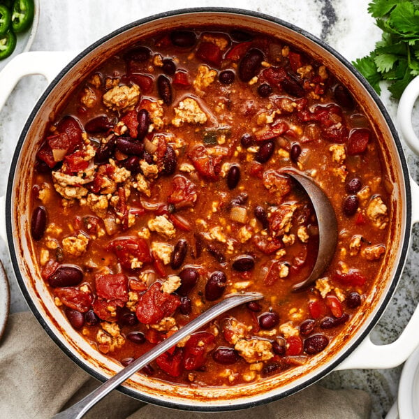 Turkey chili in a pot.