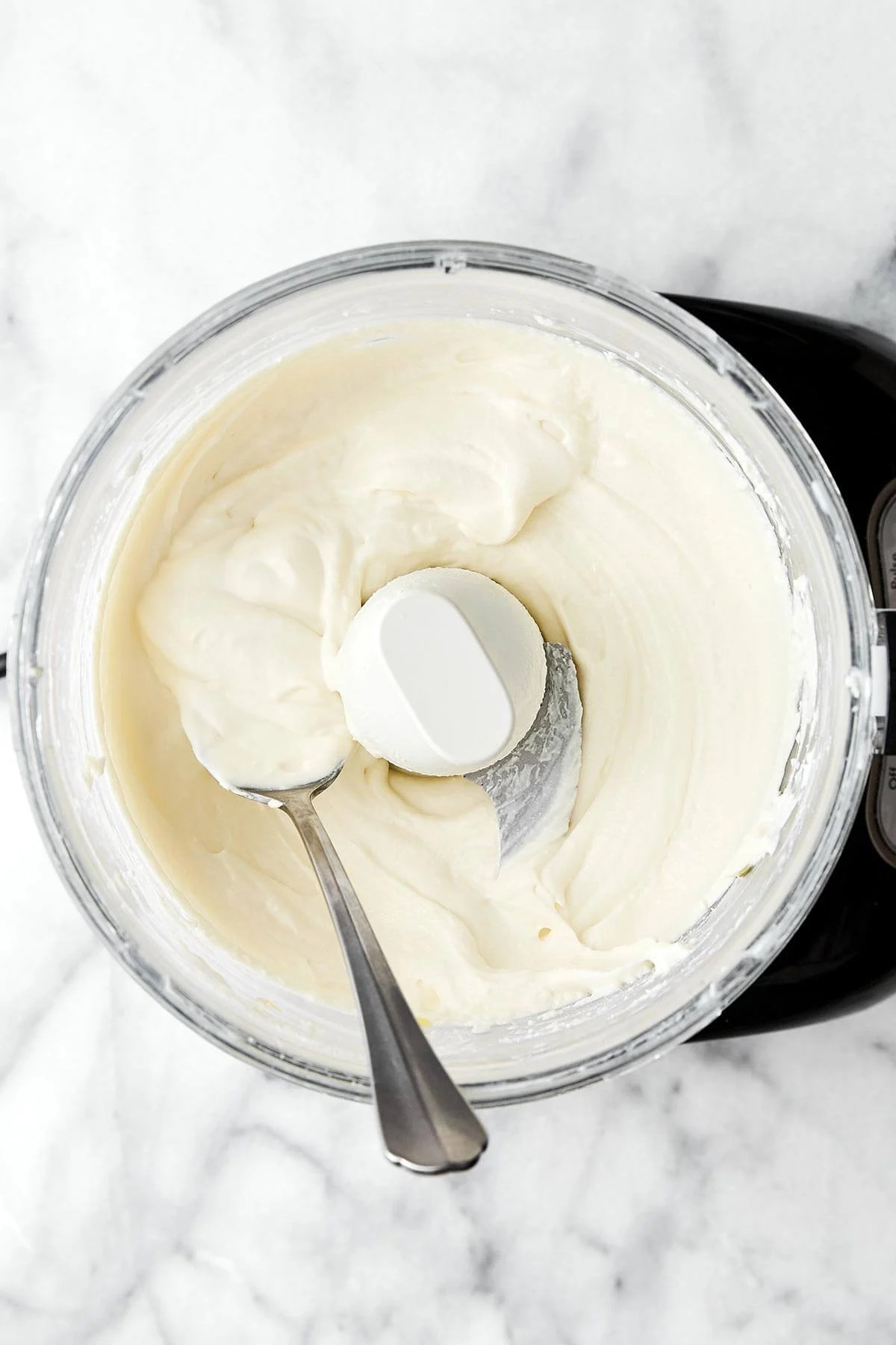 Whipped feta in a food processor.