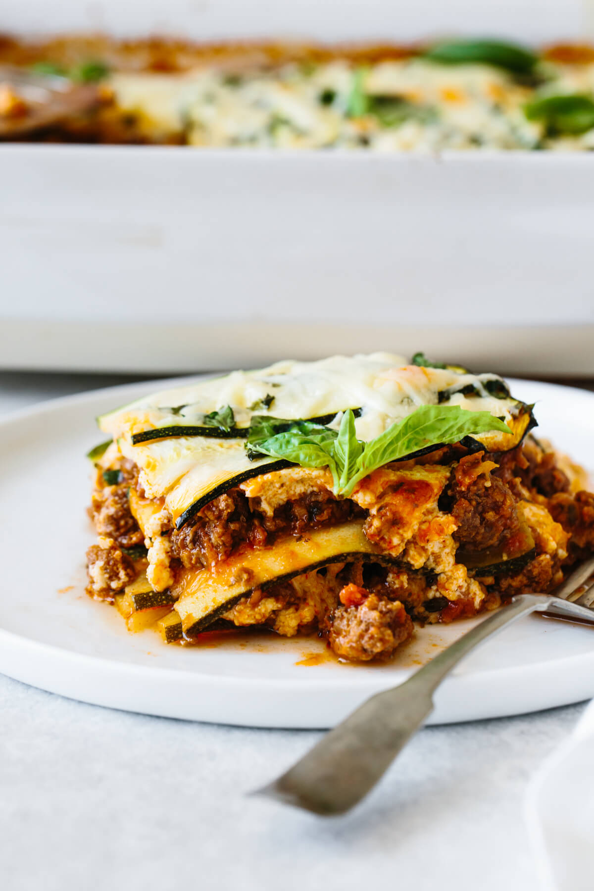 A slice of zucchini lasagna