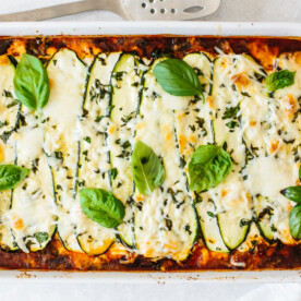 Zucchini lasagna in a baking dish