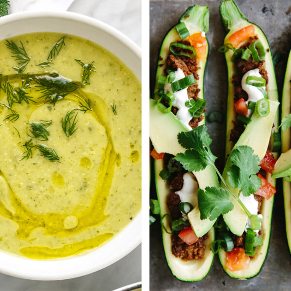 Zucchini recipes including zucchini soup and stuffed zucchini boats